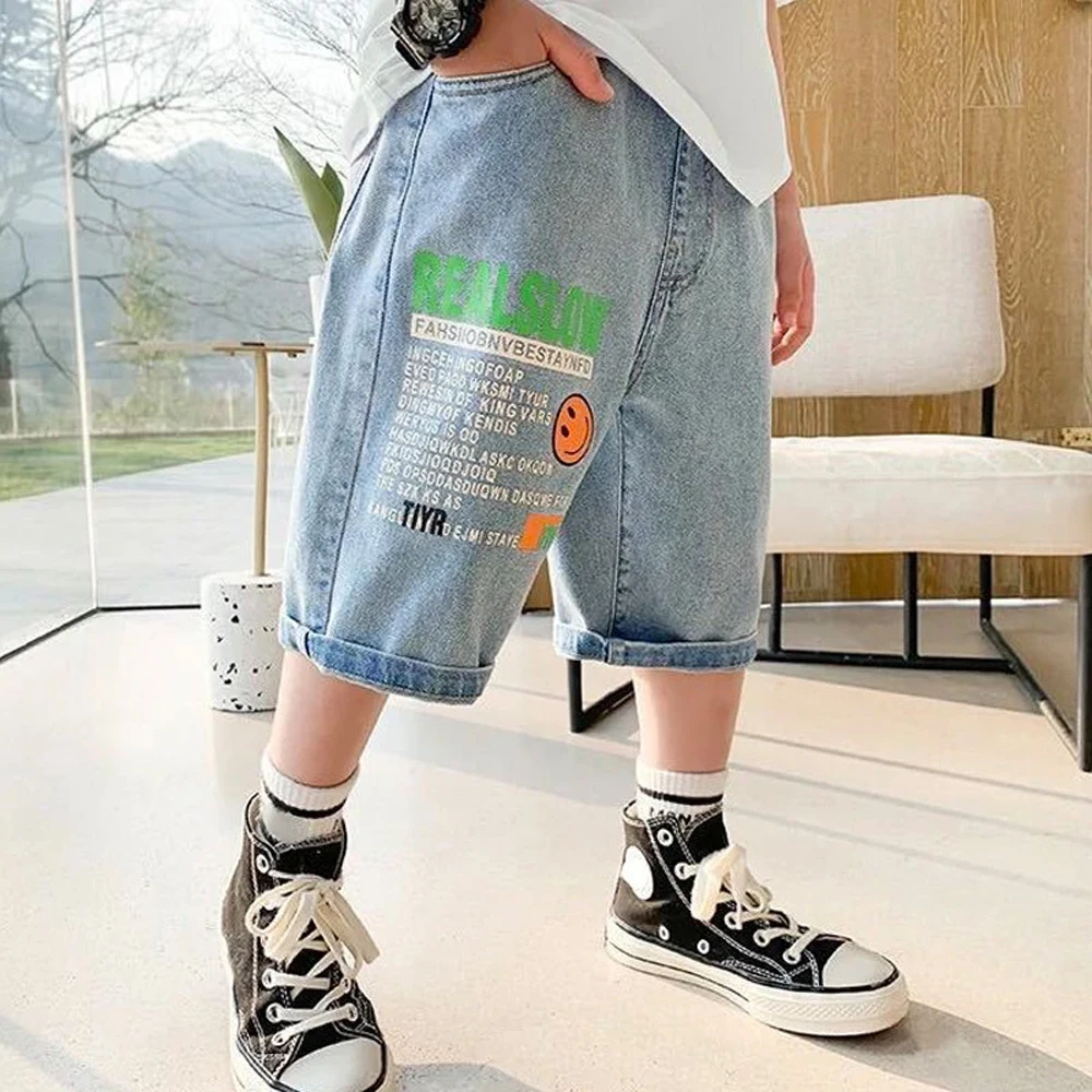 Boys Jean Short Pants Kids sports Shorts Teenagers Letter Trousers 2024 Summer 3 To 12 Yrs Big Children\'s Clothes Casual