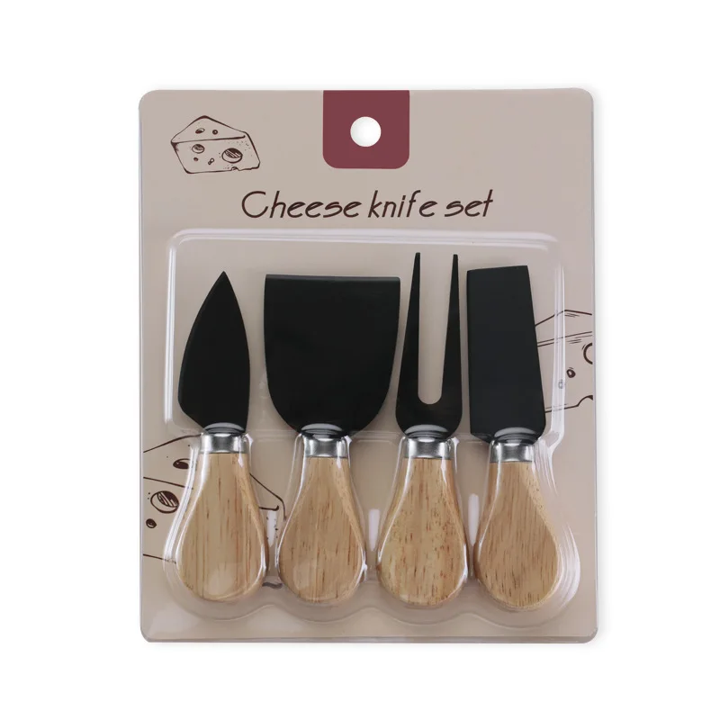 4Pcs/Set  Kitchen Cheedse Cutter Useful Cooking Tools Wood Handle Sets Oak Bamboo Cheese Cutter Knife Slicer Kit