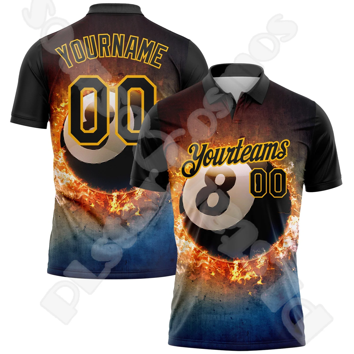 Custom Name Billiards Vintage Flame Graffiti Tattoo Colorful 3DPrint Harajuku Summer Funny Short Sleeves Polo Jersey Shirts X1