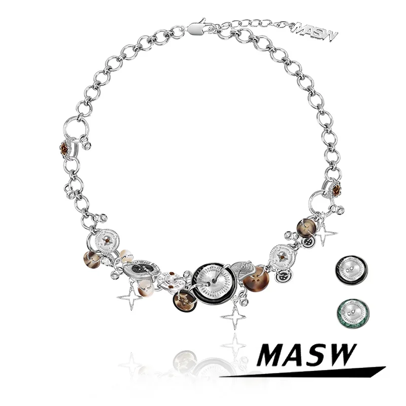 

MASW Original Design Cool Punk Style Multi Charms Bead Star Pendant Necklace For Women Female Gifts Modern Jewelry 2024 New