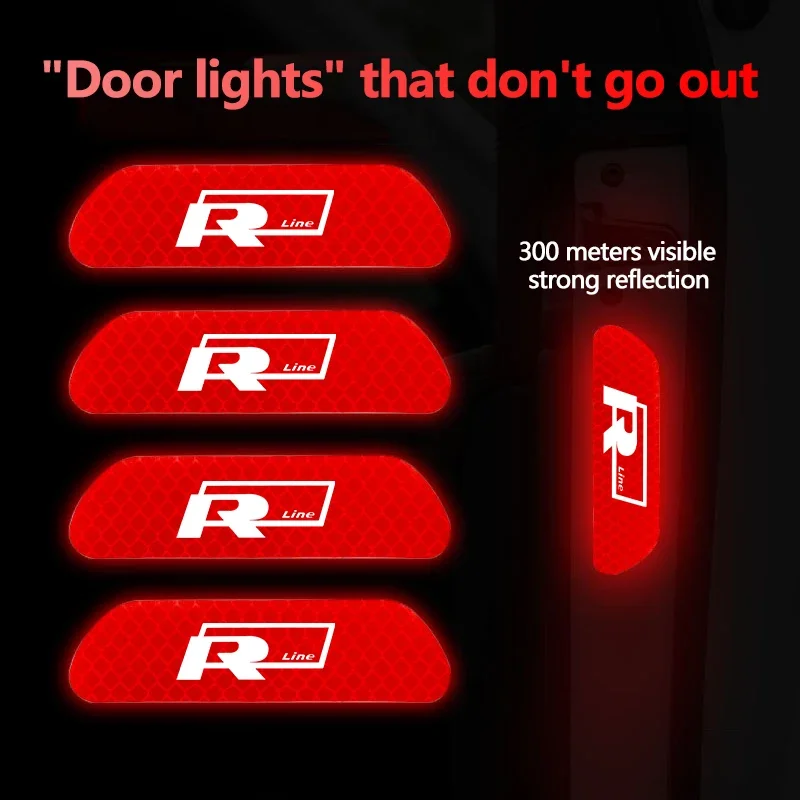 

4Pcs Car Door Sticker Safety Warning Reflective Mark For Volkswagen Rline T-Cross Arteon Jetta Caddy GTI GTD Magotan Transporter