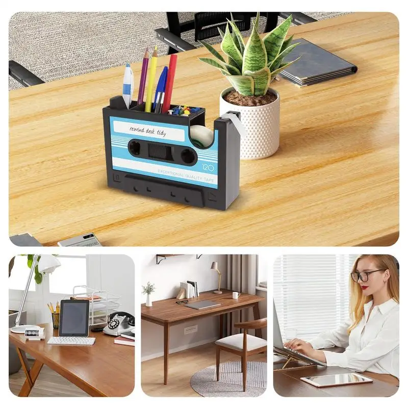 Настольный держатель для ручек, большая емкость, многофункциональный винтажный кассетный скотч, органайзер для станции, коробка для хранения художественных принадлежностей, канцелярские принадлежности