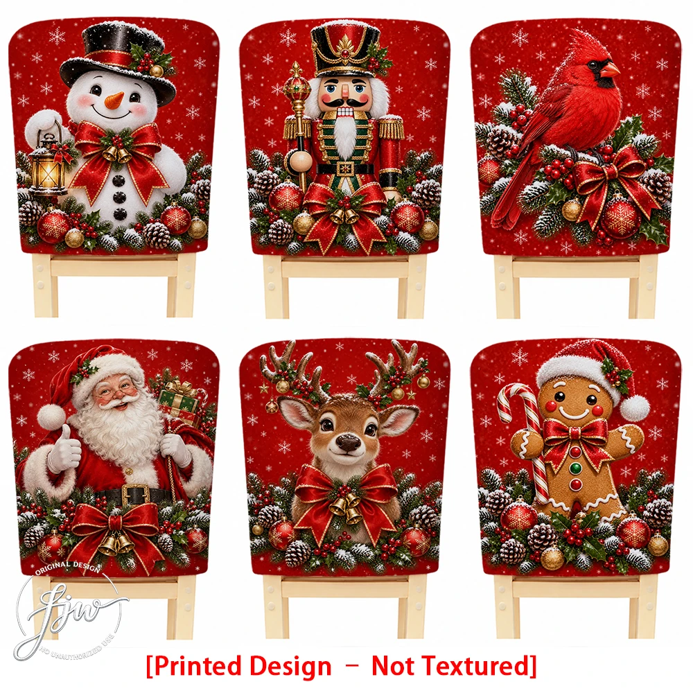 2/4/6pc Christmas Chair Back Covers Xmas Snowman Santa Nutcracker Holiday Dining Chair Slipcovers for Winter Party Decor