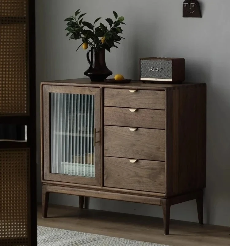 

N Black Walnut Wooden Side Cabinet Dining Room Storage Sideboard Cabinet Home Furniture Simple Hallway Storage Cabinet