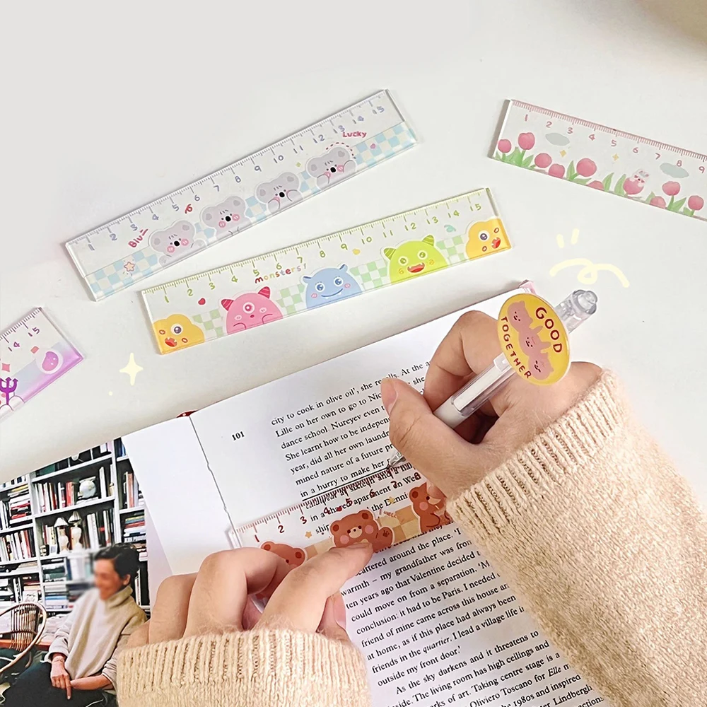 Cute Cartoon Drawing Rulers for Kids Students Office School Stationery Clear Acrylic Drawing Tool Rulers Scale Drawing Rulers