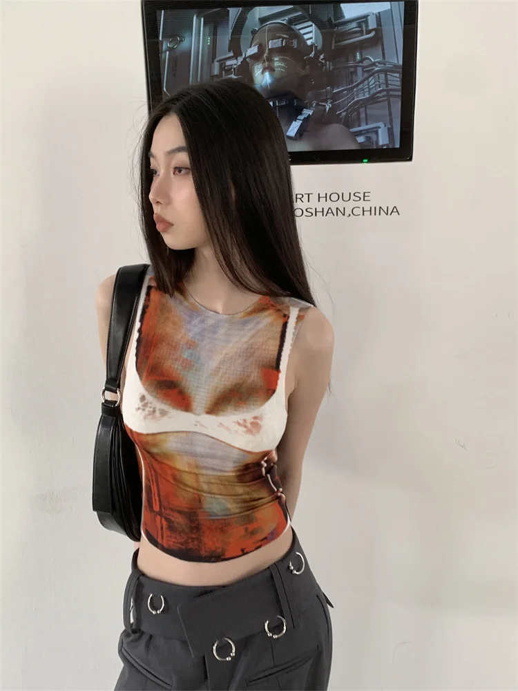 CHEERART Pixelate Illusion Cyber Y2k Summer Tank Top Women Grunge Clothes Fashion Sleeveless Sexy Crop Top Clothes