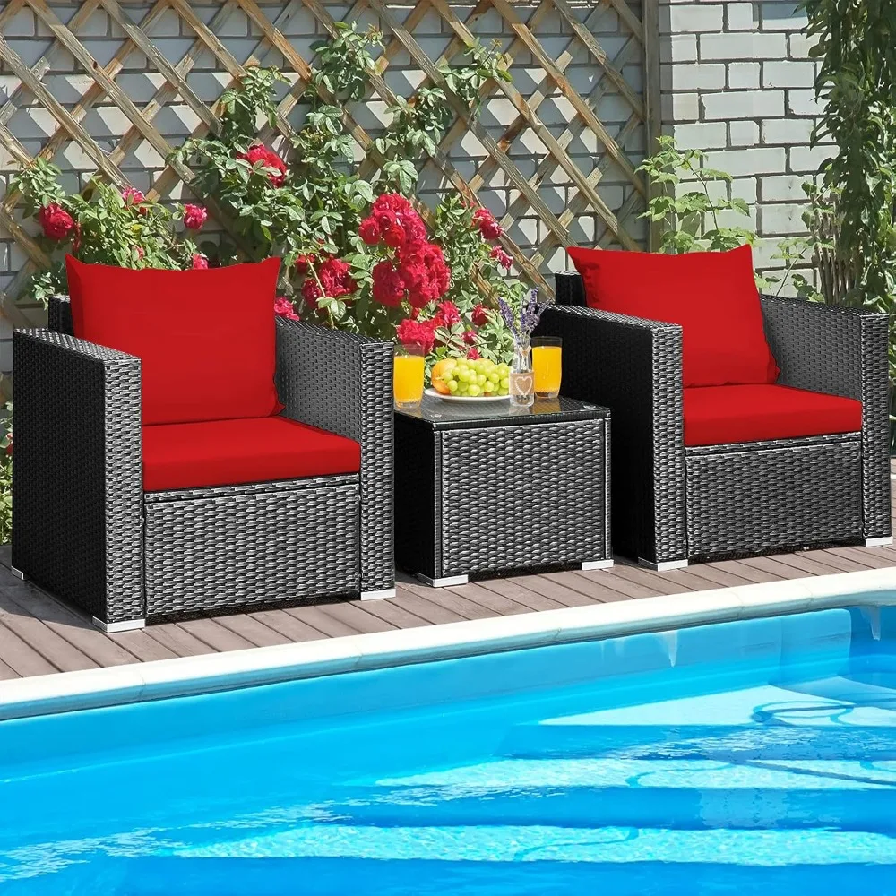 

3-piece courtyard furniture rattan courtyard conversation set, with coffee table and cushion outdoor sofa set