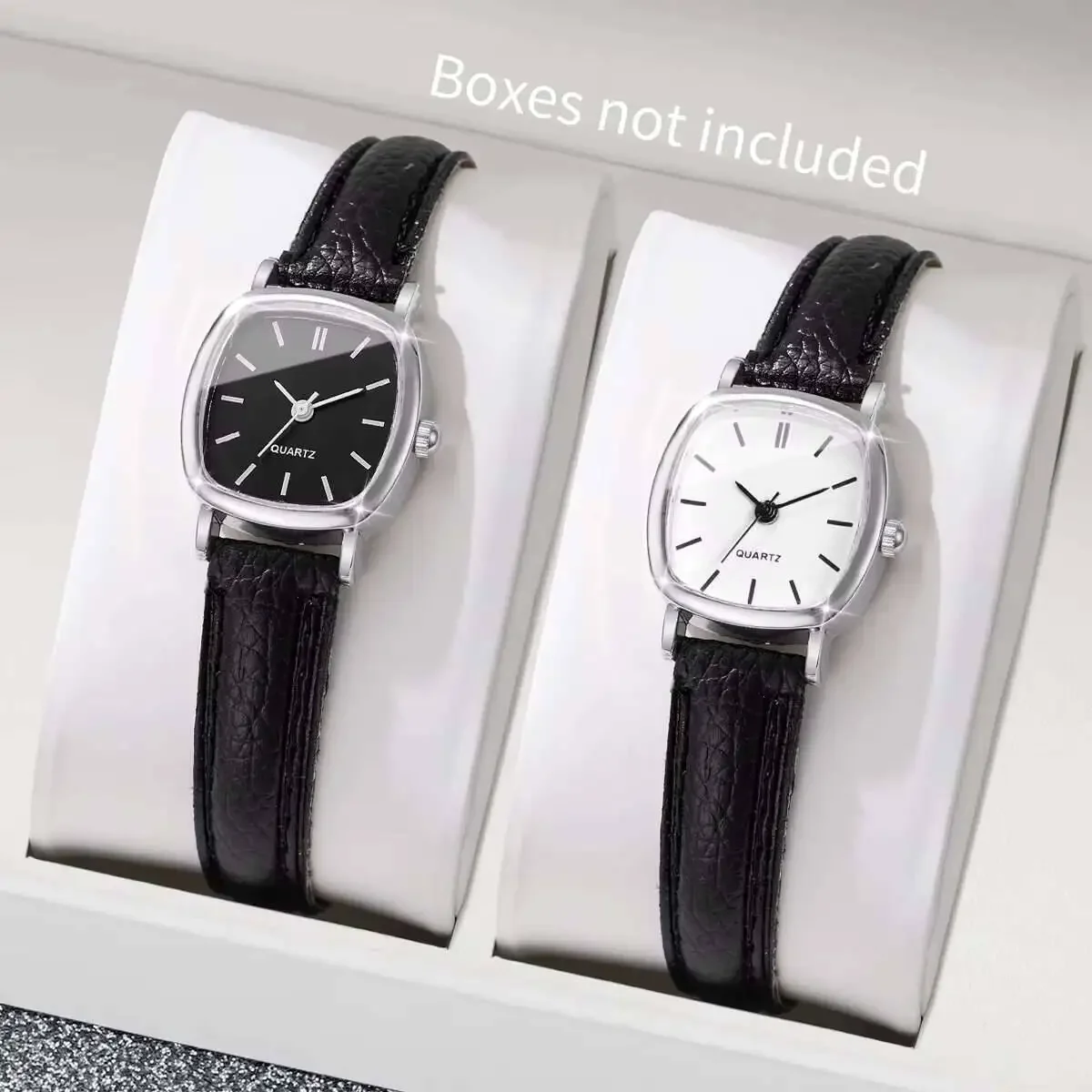 2PCS Fashion Square Women Watches Set Simple Small Dial Leather Strap Quartz Watch for Ladies Clock Reloj Mujer Without Box