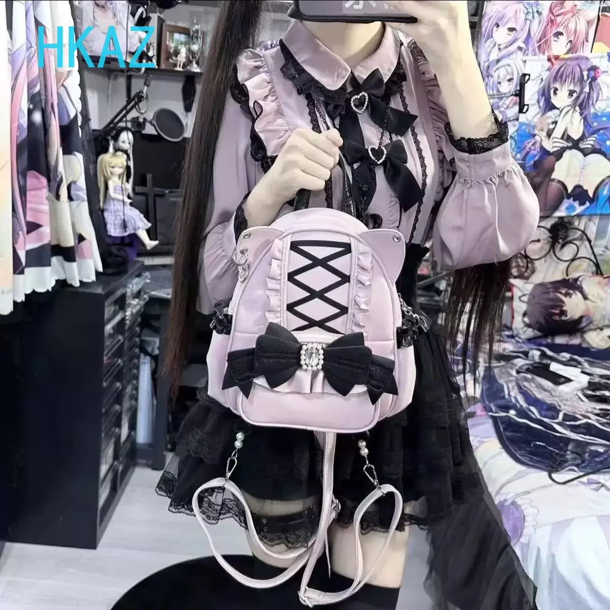 Japanese Style Cute Lolita Mass-produced Backpack Sweet Girls' Versatile Bow Outdoor Travel Backpacks Student PU School Bag