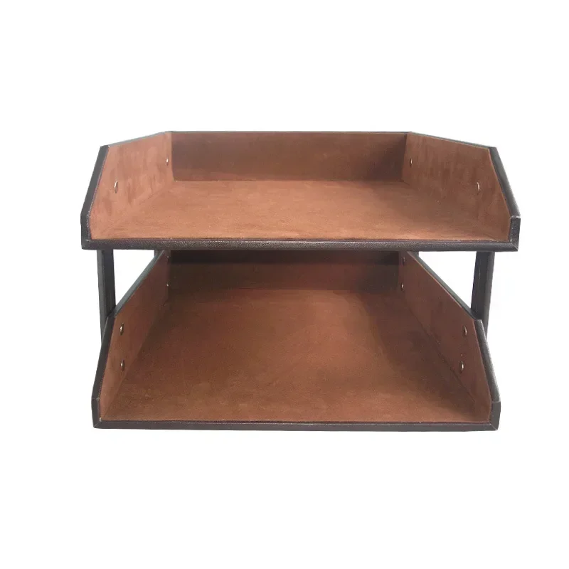 High Grade Leather Double-Layer A4 File Rack Durable Desktop Data Storage Tray Office Business Creative File Holder