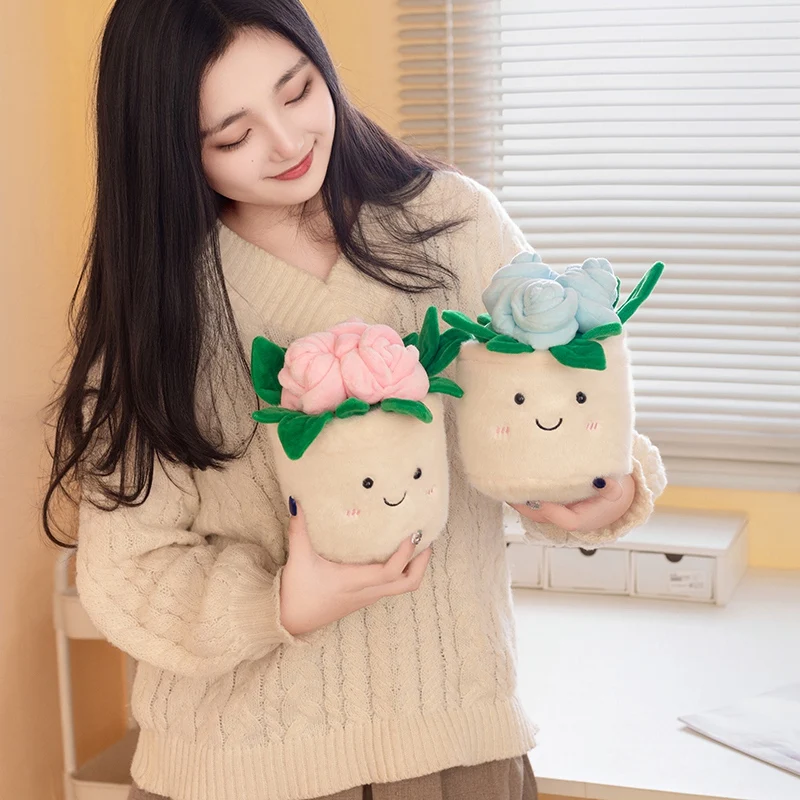 

20cm Creative Green Plant Rose Plant Simulation Plush Toy Soft Plush Toys Girls Boys Birthday Gifts Party Valentine's Day Decor