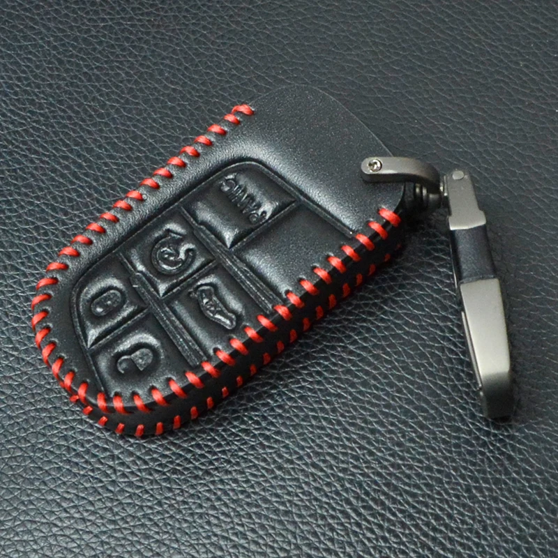 Leather Remote Car Key Fob Cover Case For Jeep Grand Cherokee Renegade Dodge Charger Challenger Dart Journey Chrysler