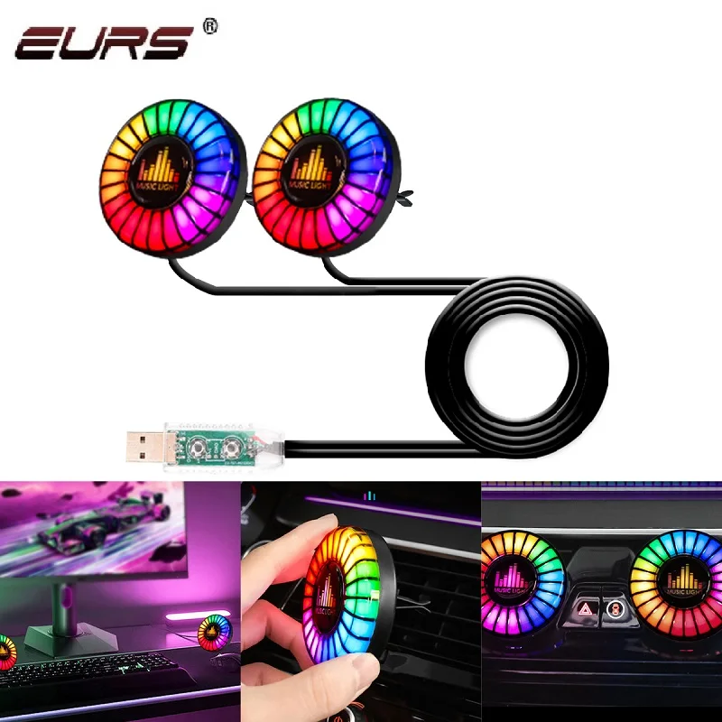 2IN1 Car Atmosphere Light Car Vent Sound Control Rhythm Light Vibration Decorative Light Automobile Accessory License Plate Lamp