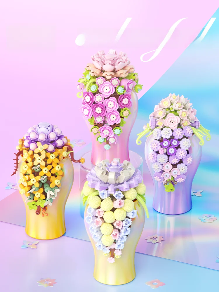 

Ваза-букет JAKI Premium Feeling: креативный декор для гостиной, подарок на день рождения для девочек, конструктор-игрушка для детей и взрослых