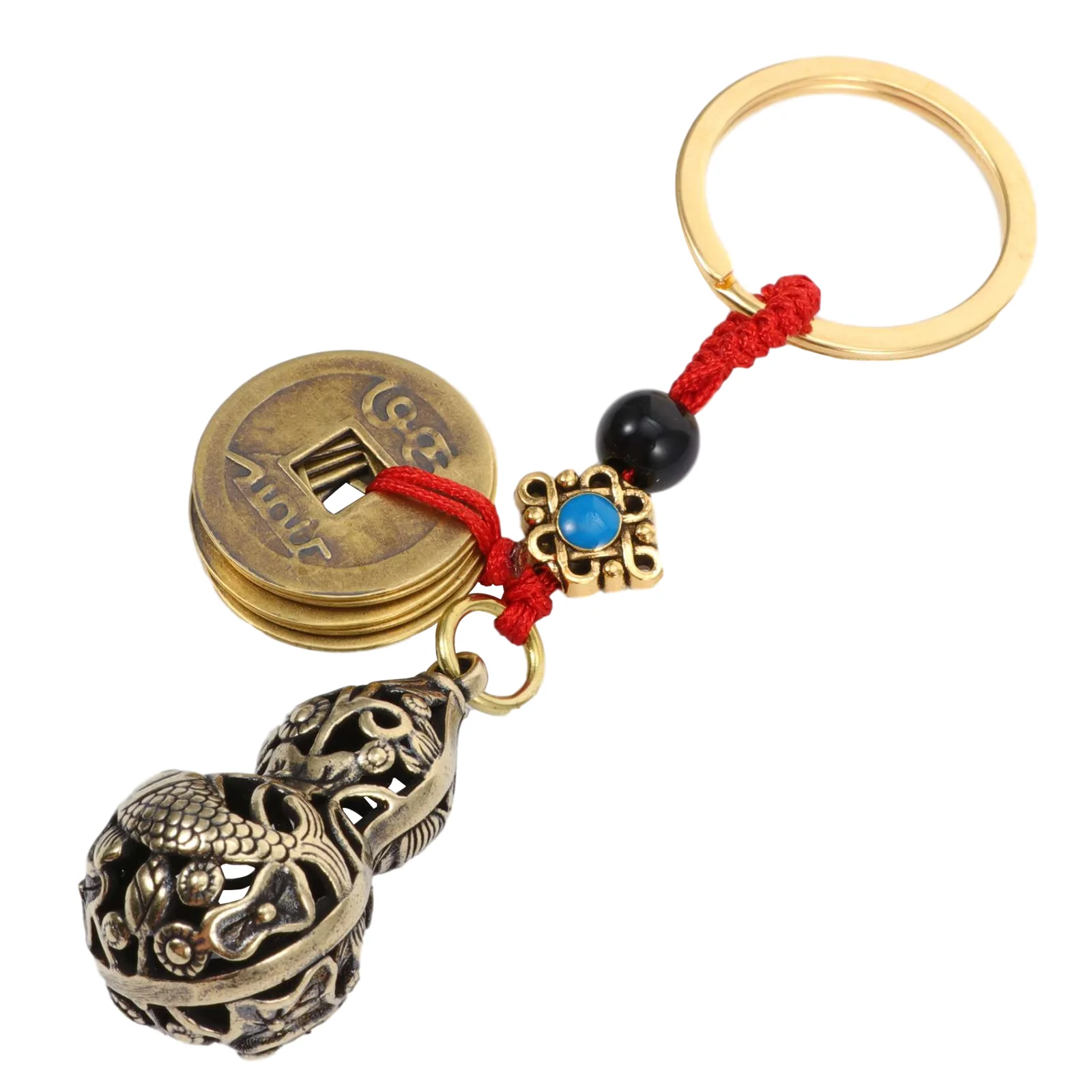 Figurine Ornament Filler Key Ring Pendant Metal Gourd Keychain Travel Fortune Coin