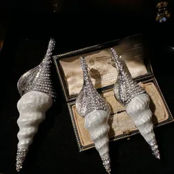 Women Conch Gemstone Brooch Vintage 18K Gold Plated Conch Diamond Drop Glaze Earrings
