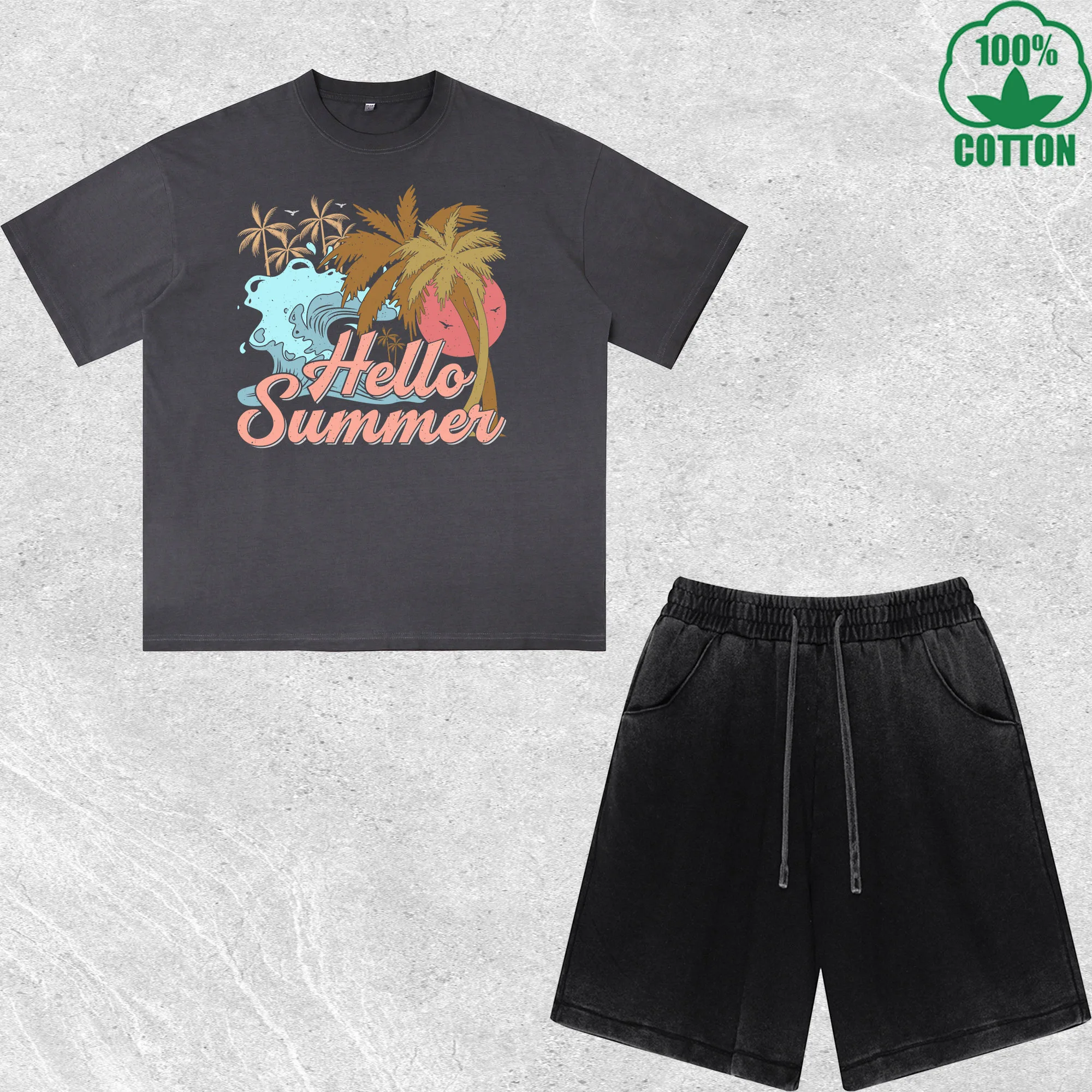 

Summer Sublimatio Printed Dirty Wash T-Shirt Shorts Set Multicolor Combo Loose Trendy Fashionable 100%Cotton