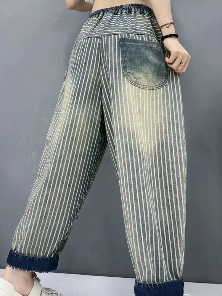 Max LuLu 2024 Summer Females Fashion Denim Pants Womens Loose Vintage Striped Design Jeans Ladies Casual Classic Harem Trousers