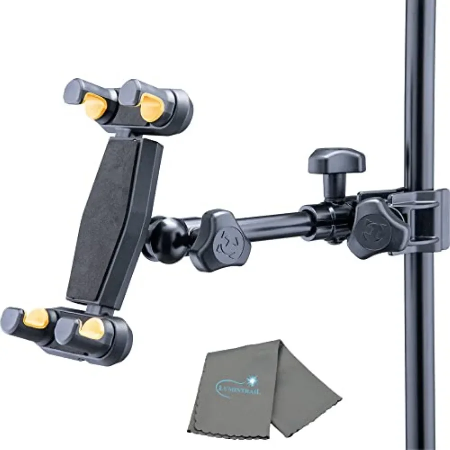 

Desk-mounted 2-in-1 smartphone/tablet holder for 6.113 devices, aluminum alloy construction, matte black finish, universal clam