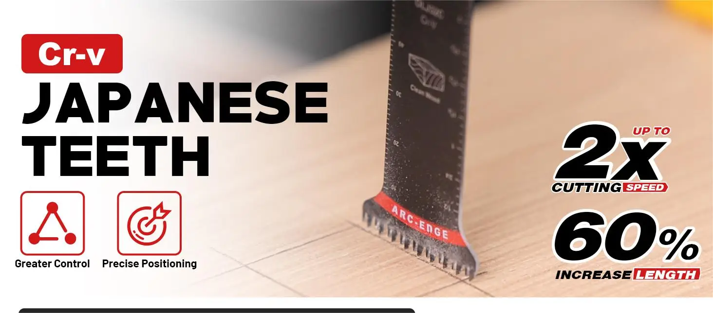 EZARC 5 Stück Japanische Oszillierende Sägeblätter, CRV Extra-Lange Bogenkanten-Multitool-Klingen für Sauberen Schnitt in Holz & Kunststoff – Detail 1