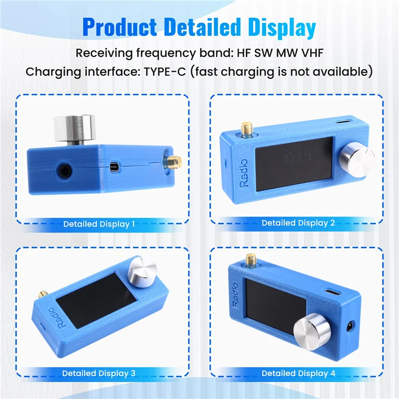 ABMF-SI4732 ポータブルラジオ 10Khz-180Mhz SMA インターフェース伸縮アンテナ LSB USB AM FM ミニポケットラジオ、受信機ブルー