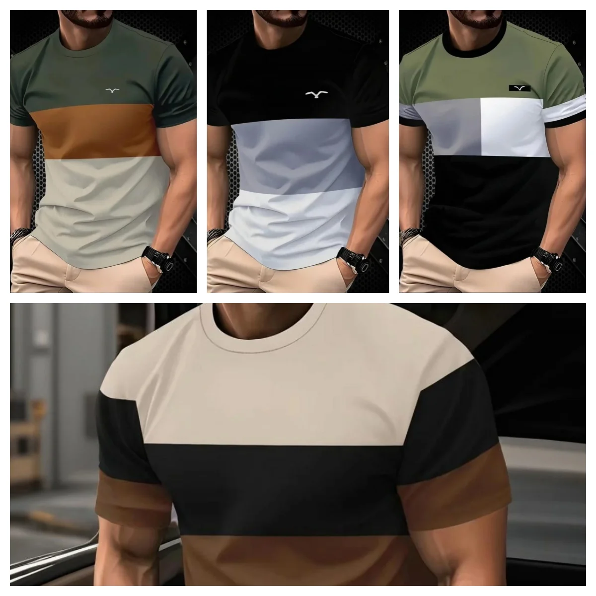 

Мужская футболка большого размера, летняя уличная повседневная футболка с круглым вырезом и короткими рукавами, полосатый стиль с принтом, свободная мужская одежда, мото