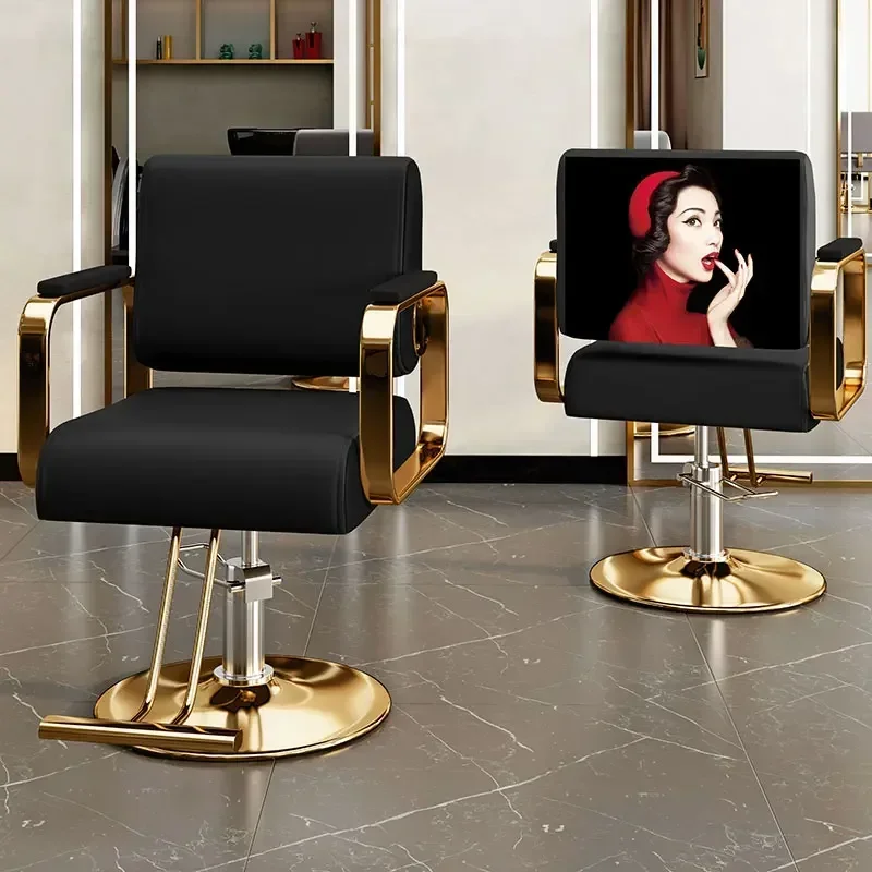 

Personalized Barber Chair Aesthetic Classic Armrest Cushion Chair Swivel Black Advanced Cadeira De Barbeiro Salon Furniture