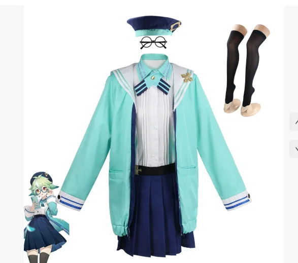 

Cosplay Game Costume Maid JK Uniform Shoes Boots Glasses RolePlay Cosplay Genshin ImpactSucrose Wig Cosplay