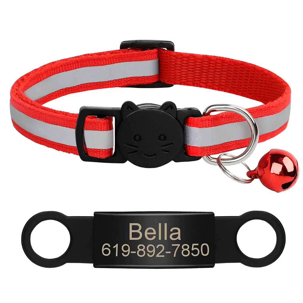 Aangepaste kattenhalsband Reflecterende kattenhalsband Gratis gegraveerd Puppy Kitten Huisdier ID Naambordketting met bel Anti-verloren voor katten