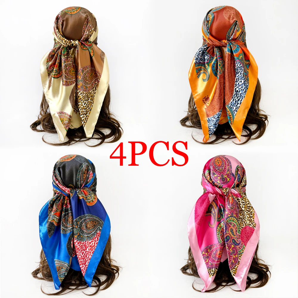 1-4pcs New 90cm Women's Leopard Floral Print Square Scarf Women's Paisley Bandana Headscarf Suitable for Daily Vacation Wear