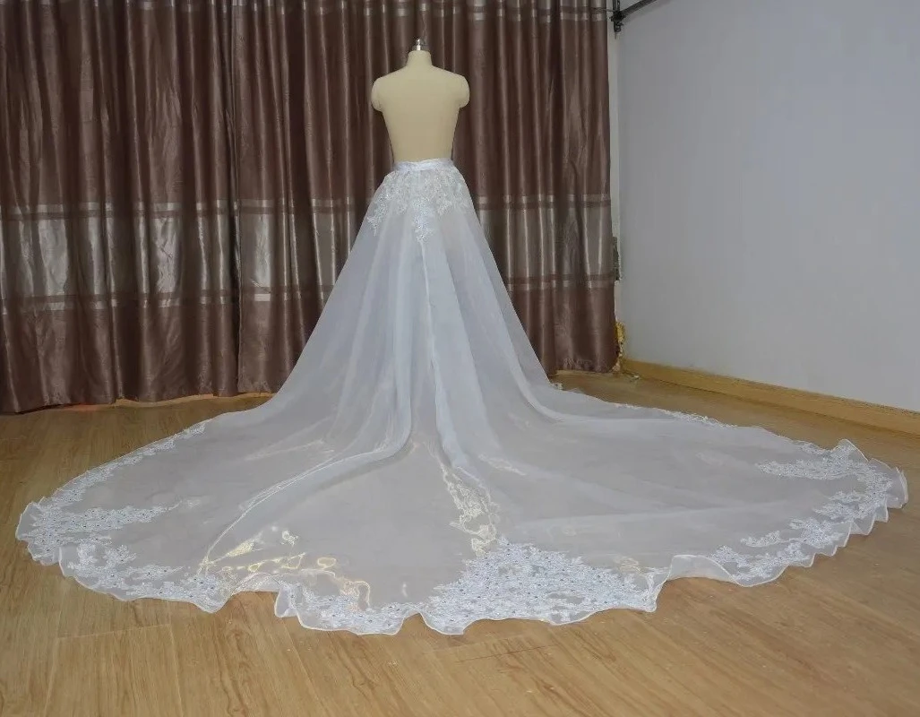 

puffy skirt Organza detachable train lace beaded skirt / removable skirt crystal wedding train