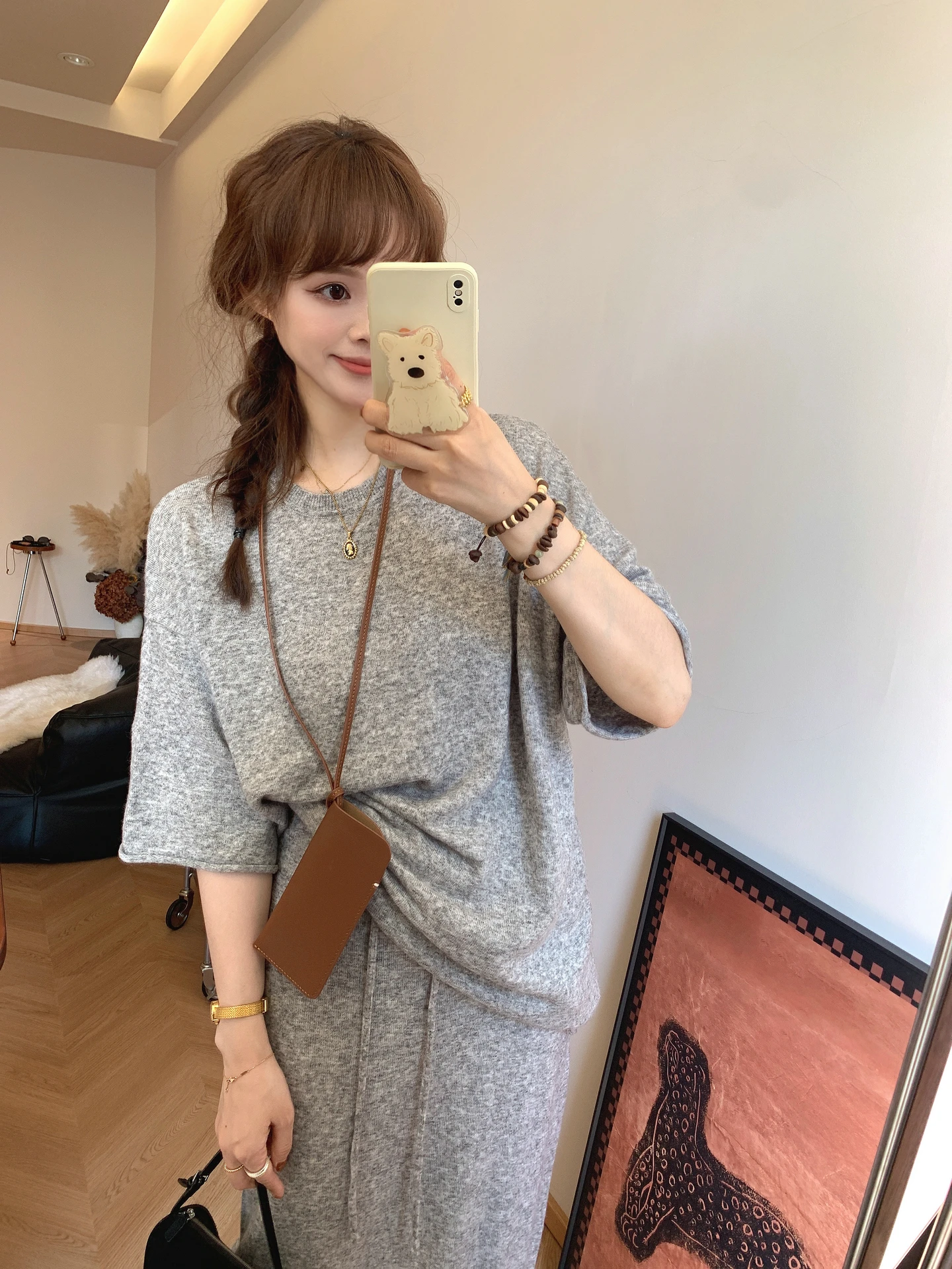 

Loose Knitted ort Sve T-irt Women's Casual Comfortable Mid-Length f Sve Knitwear Top for Autumn And Winter