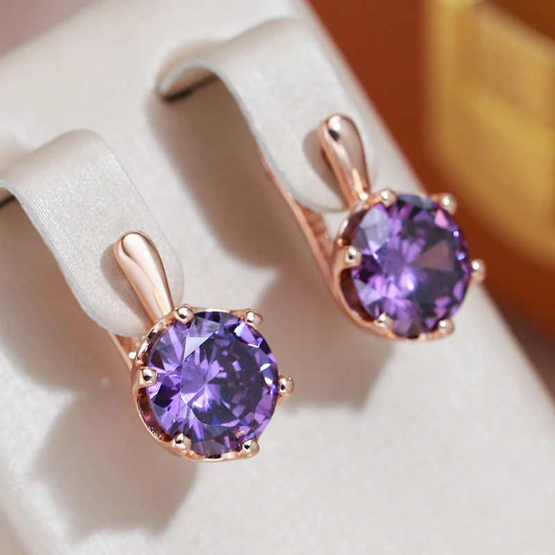 JULYDREAM Six Claw Round Cut Purple Zircon Golden Drop Earrings for Women Fashion Daily Party Jewelry Simple Wedding Accessories