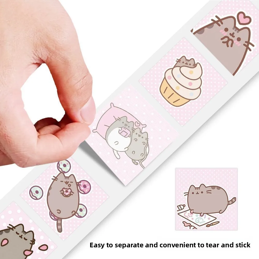 Pusheen-Stil Cartoon-Katzen-Aufkleberrolle, 500 Stück pro Rolle mit 14 Designs, niedliche selbstklebende Aufkleber für Scrapbooking und Tagebuch. – Detail 5