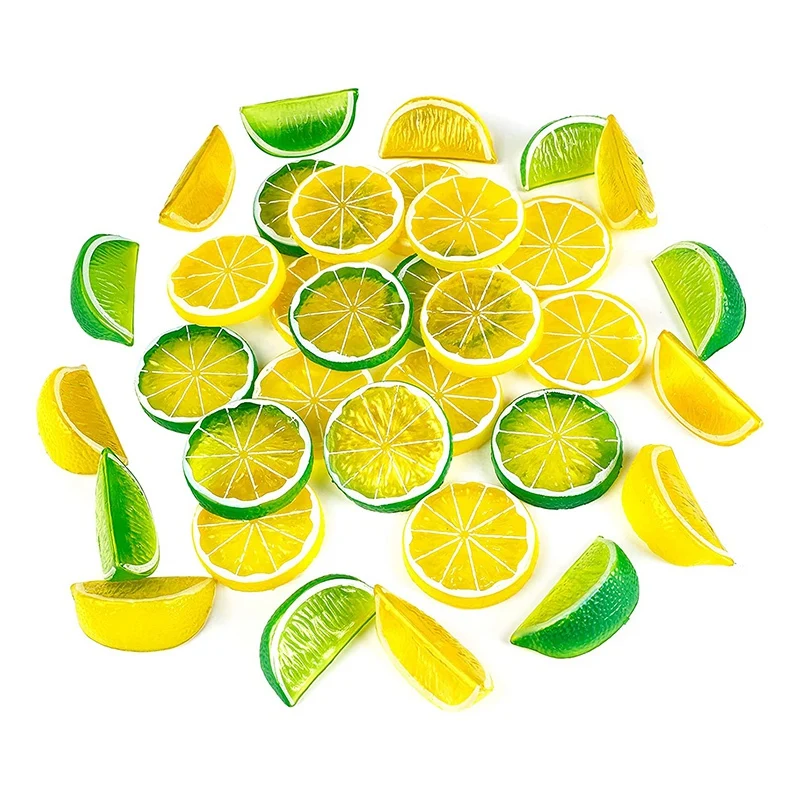 Artificial Lemon Slices Blocks : 30Pcs Fake Lemon Slices And 20Pcs Lemon Blocks Realistic Fruit Lemon Decorations