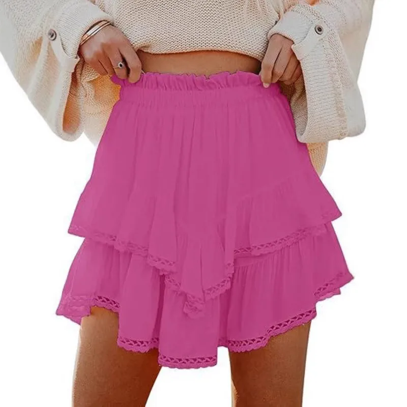 

European And American Style Short Bohemian Ruffle Tiered Mini Skirt High Waist Casual Golf Tennis Cake Skirt For Women