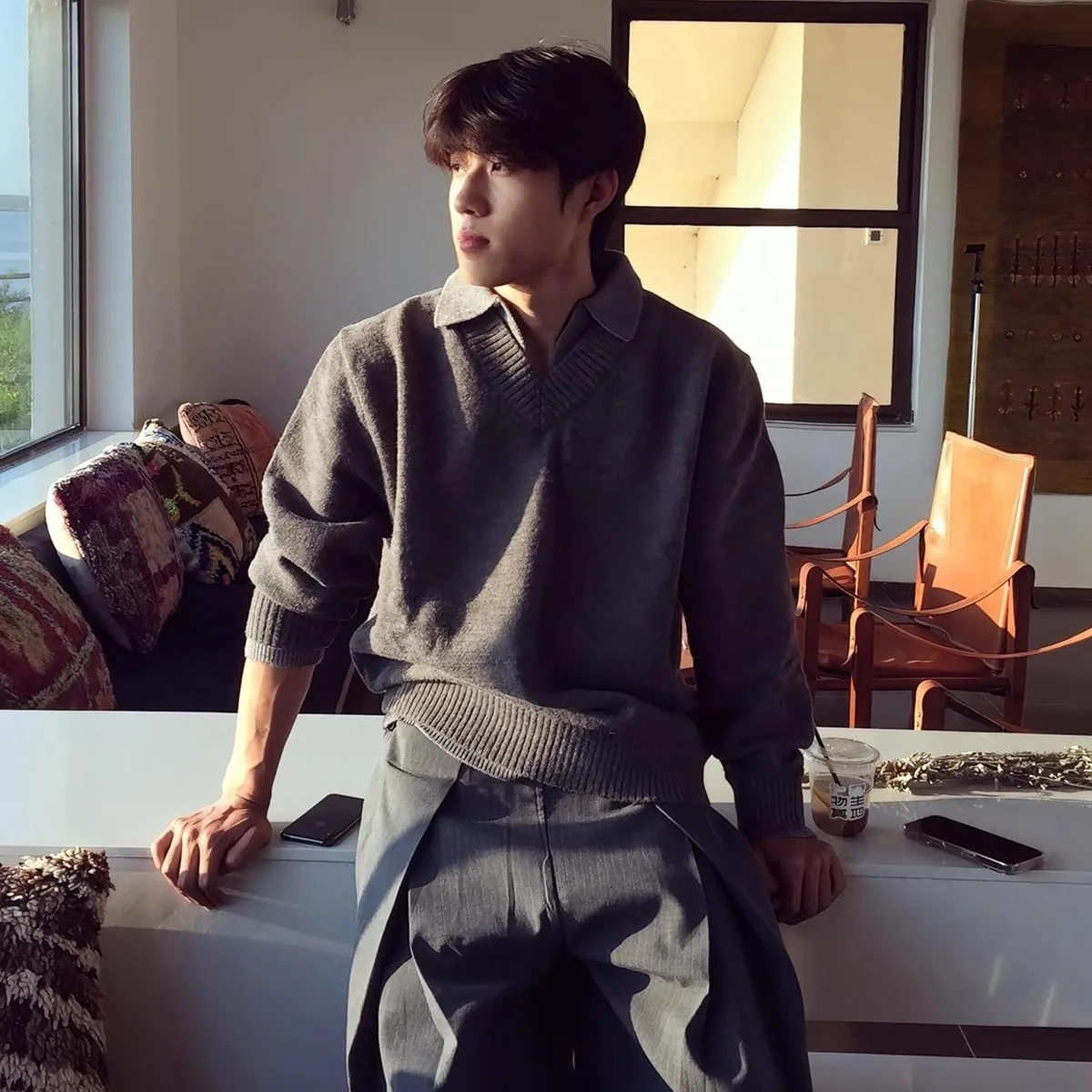 

Трикотаж American Retro V-Ne, мужской зимний зимний отложной воротник, верхняя одежда Lazy Sle, Thiened Long Sve, теплый однотонный цвет