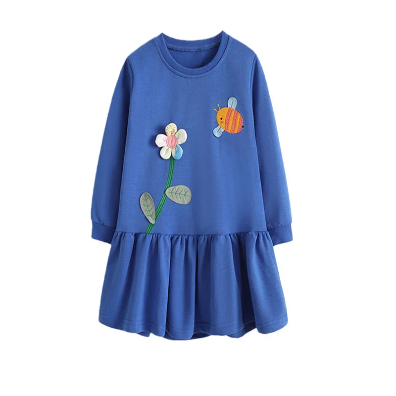 3-8T النحل التطريز طويلة الأكمام الأميرة الفتيات فساتين أزياء الأطفال ملابس الخريف الربيع حزب أزياء الأطفال الفساتين #2