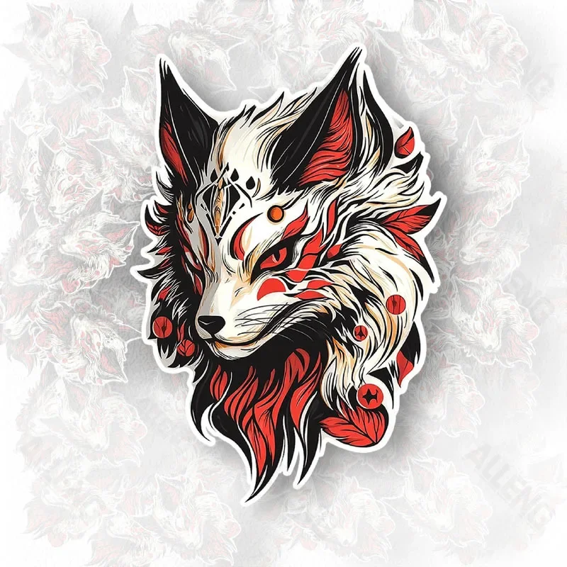Japanese Kitsune Yokai Fox Spirit Anime Matte PVC Vinyl Sticker, Die-Cut Decal for Car, Laptop, Glass, Metal Surface Decor
