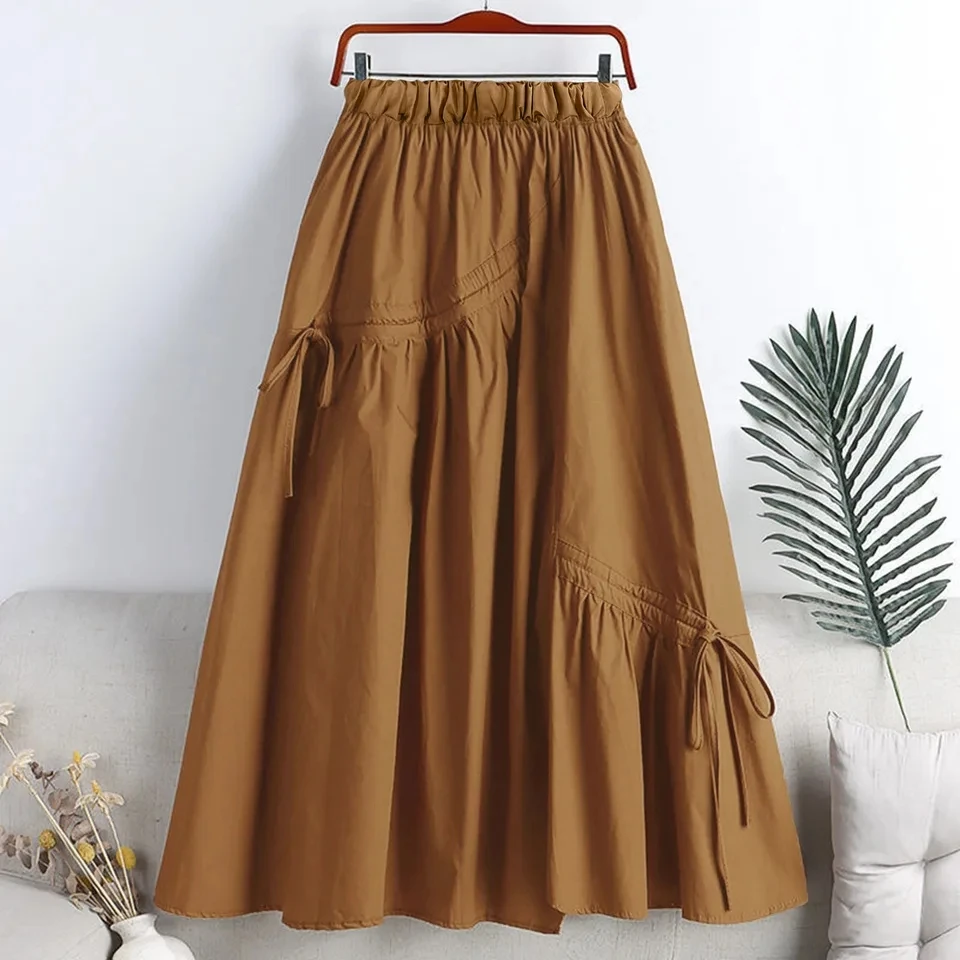 

Women's Solid Color Casual A Line Skirt Summer Irregular Lace Up Skirt High Waist Large Swing Skirt Elegant Lady Streetwear