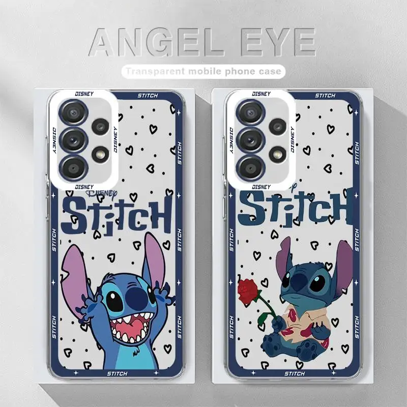 Cartoon Disneys Stitch Angie phone cases for Samsung A55 A25 A22 A15 A34 A14 A71 A52 A50 A12 A13 A32 A31 A73 Clear fundas cover