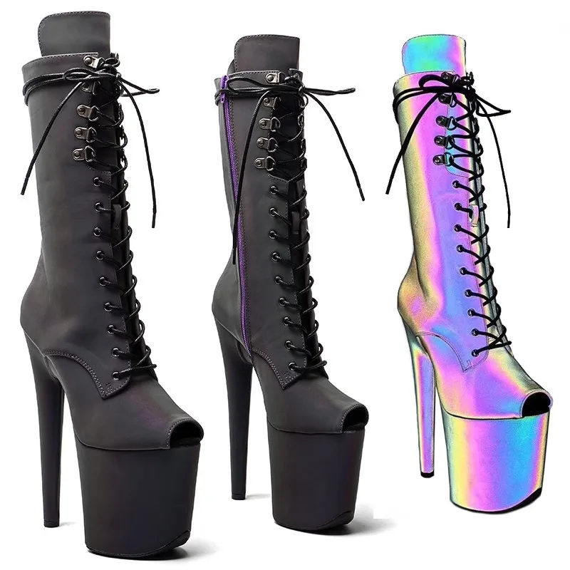 

Auman Ale New 20CM/8inches Holographic Sexy Exotic High Heel Platform Party Women Peep Toe Ankle Boots Pole Dance Shoes 713