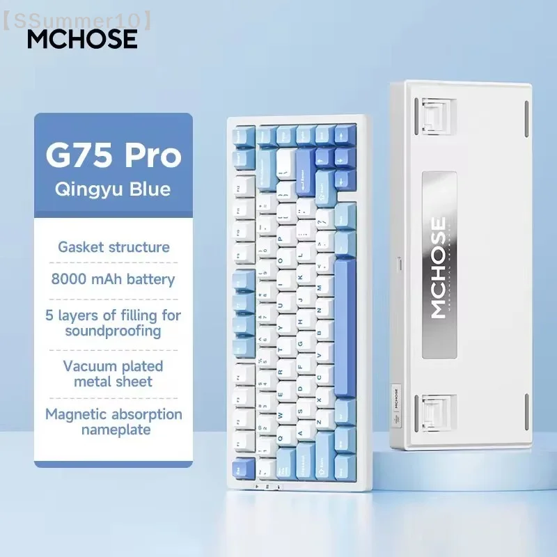 SSummer10G75 Pro Tri-Mode Wireless RGB Mechanical Keyboard - 8000mAh Hot Swap PBT Gasket Bluetooth E-Sports Gaming for PCSS