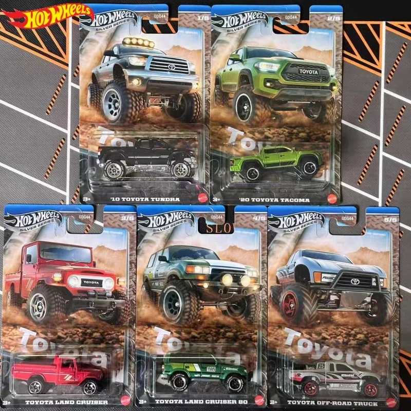 

New Original Hot Wheels Car Silver Series Toyota Boys Toys 1:64 Diecast Land Cruiser Tacoma Tundra Off Road Truck Model Holiday