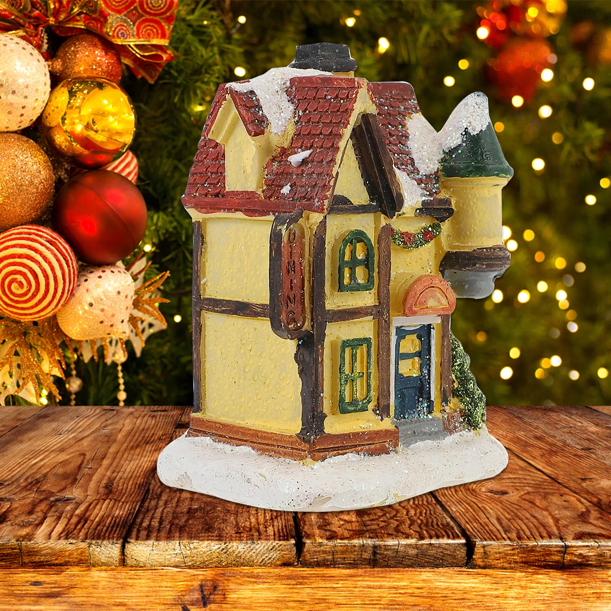 

1Pcs Christmas Luminous Resin LED Light Villa Desktop Ornament Snow Scene Xmas Party Decor Resin