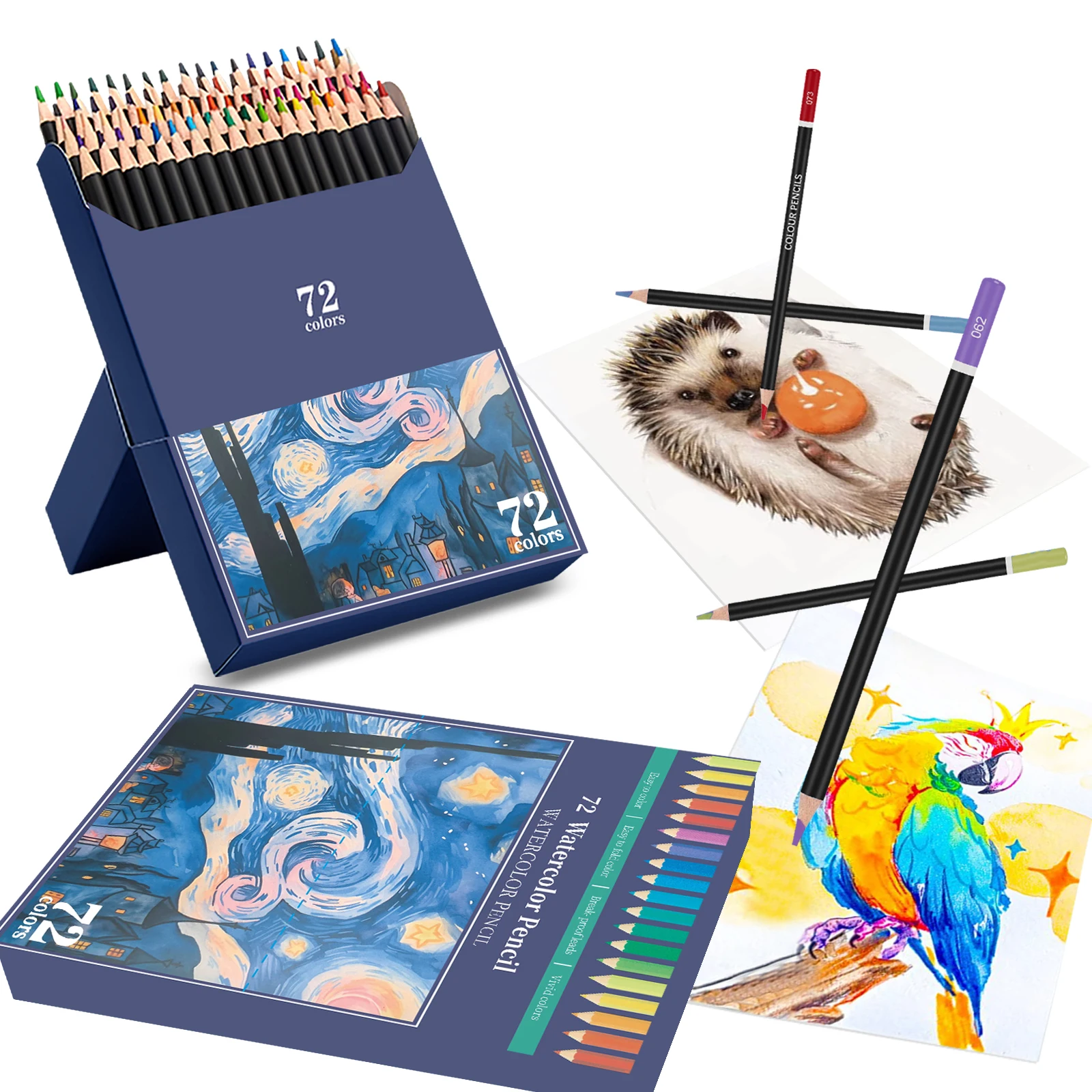 

72 Watercolor Colored Pencils,Beautiful Blending Effects with Wet or Dry - Ideal for Coloring Book, Water Soluble Pencils