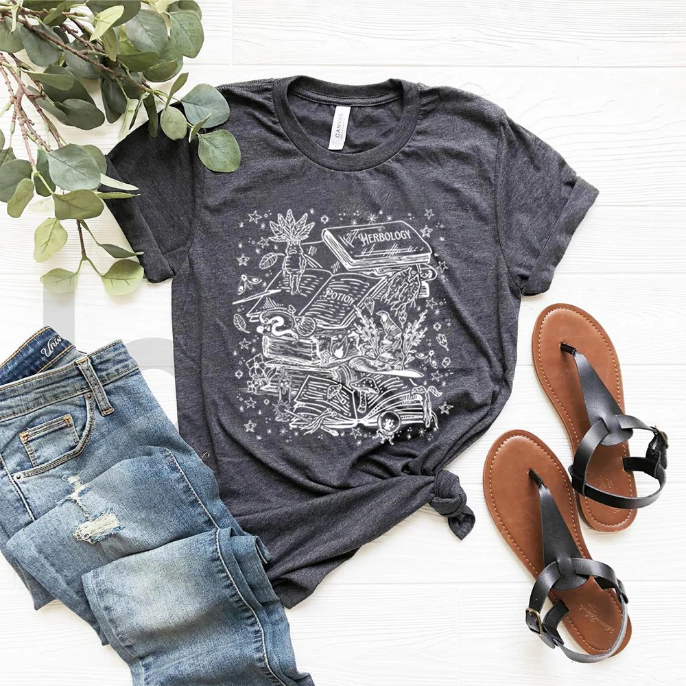 Vintage herbologia bruxaria camisa herbologia plantas camiseta mago botânico planta amante t fantasia livro fandom merch