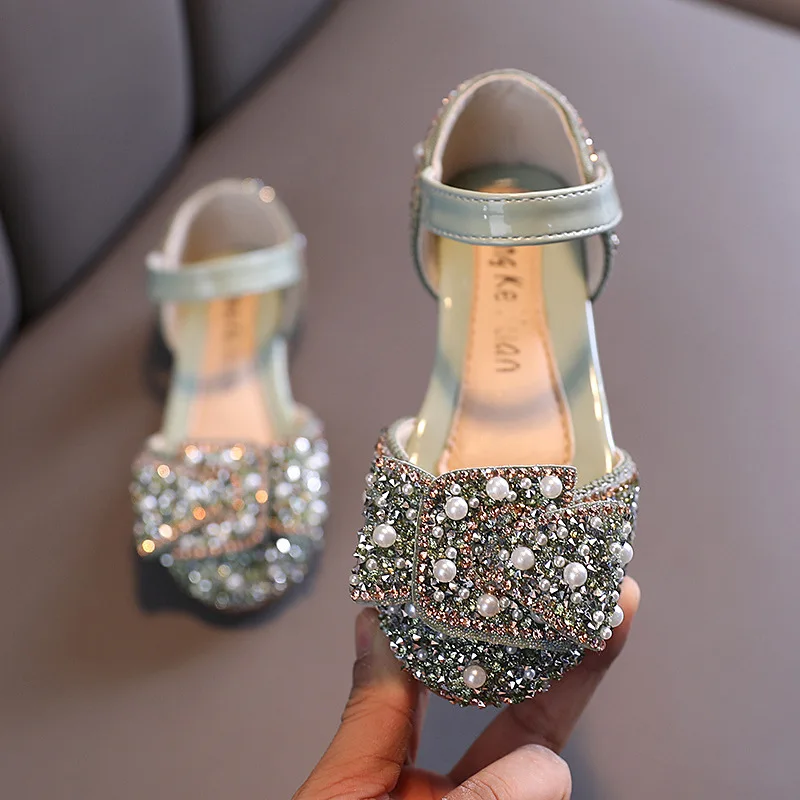 2022 New Childrens Shoes Pearl Rhinestones Shining Princess Kids Shoes Baby Girls Shoes For Party and Wedding