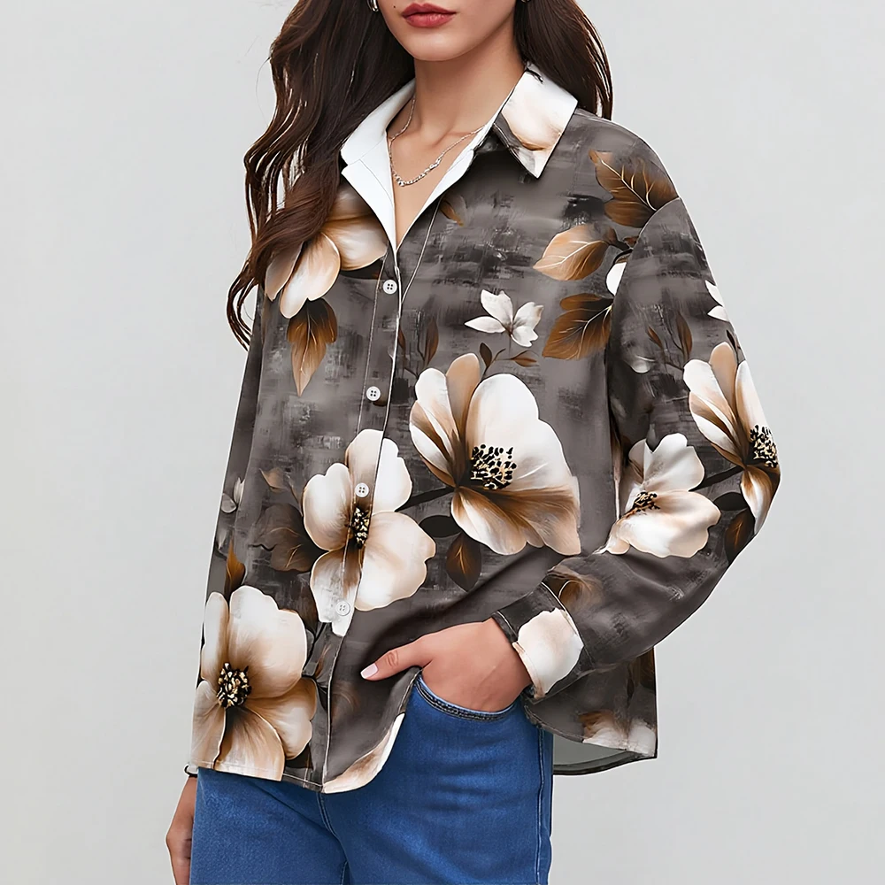 

Mia Muse Women's Shirts Autumn Winter Elegant Glamorous 2025 Buttoned Floral Long Sleeve Turn-down Collar Casual Shirts