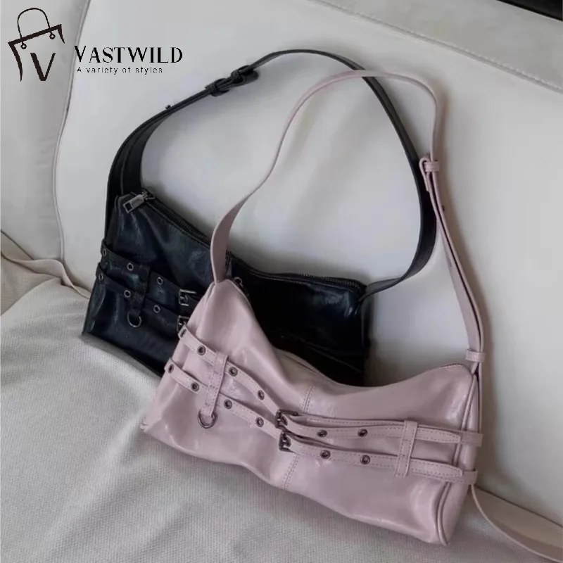 

Korean Soft Leather Tote Bag Retro Rivet Motorcycle Commuter Shoulder Bag Fashionable Casual Pure Color Crossbody Bags